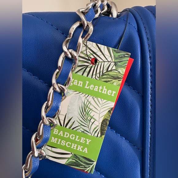 Badgley Mischka Royal Blue Quilted Shoulder Bag with Chain Strap - Picture 4 of 6